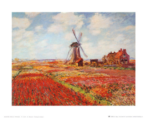 Tulip Fields with the Rijnsburg Windmill ( Red ) - Claude Monet Paintings